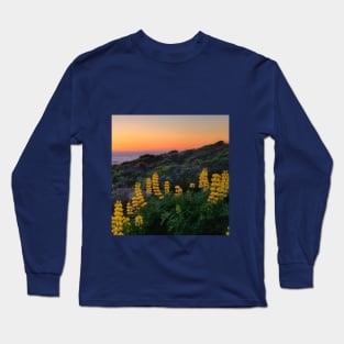 Sunset with yellow lupins Long Sleeve T-Shirt